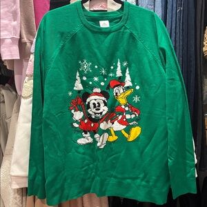 Disney Green Holiday Sweater with Mickey and Donald